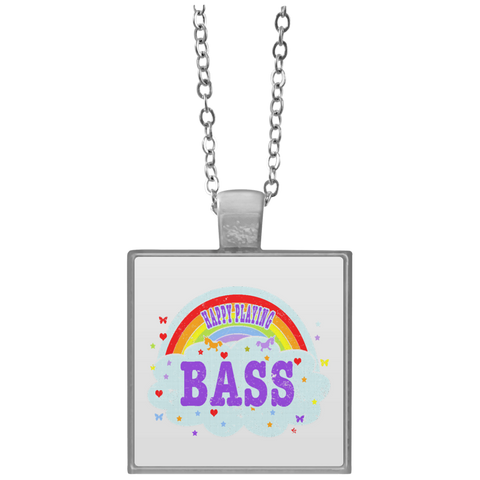 Happy-Playing-Bass-Player-T-Gift Bassist T Gift  UN4684 Square Necklace